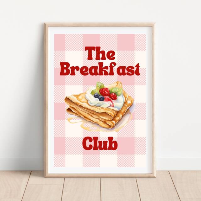 Pink The Breakfast Club Kitchen Print, Retro Wall Art, Brunch Prints, Foodie Waffles, Gallery Wall, Decor Prints - image 1