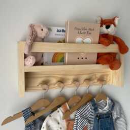 Reclaimed Wood Nursery Shelf With Pegs, Hanging Clothes Storage - thumbnail 2