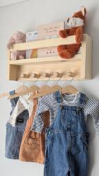 Reclaimed Wood Nursery Shelf With Pegs, Hanging Clothes Storage - thumbnail 1