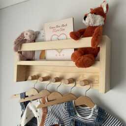 Reclaimed Wood Nursery Shelf With Pegs, Hanging Clothes Storage - thumbnail 3