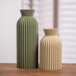 Tall Vase Olive Green Decorative Ornament Ripple Pattern in Neutral Colours, Home Decor - thumbnail 2