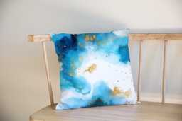 Teal Watercolour Cushion Cover Blue Pillow Home Decor Gold Abstract - thumbnail 1