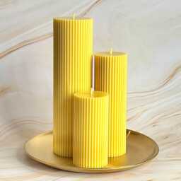 Lemon Lavender Tall Ribbed Scented Pillar Candles - Handmade Home Decor - thumbnail 1