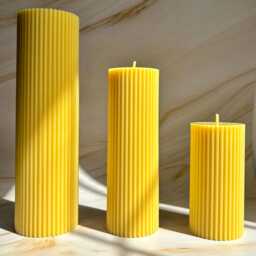 Lemon Lavender Tall Ribbed Scented Pillar Candles - Handmade Home Decor - thumbnail 4