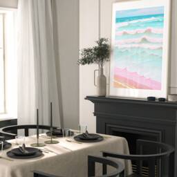 Beach Wall Art, Set Of 3 Prints, Neutral Art Pink Water Colour Print Coastal Wave Beige, Bright Prints Ocean Picture - thumbnail 3