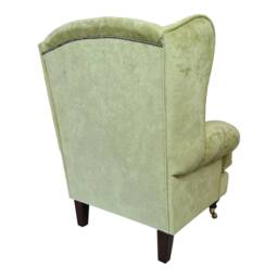 Queen Anne Wingback Chair Olive Green Cottage Style With Brass Castors - thumbnail 3