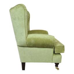 Queen Anne Wingback Chair Olive Green Cottage Style With Brass Castors - thumbnail 2
