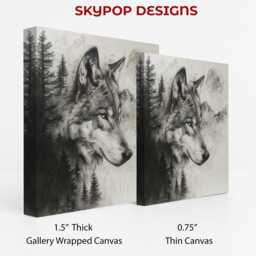 Wolf Moon Forest Art, Poster Or Canvas, Nature Rustic Modern Decor, Living Room Bedroom Wall Black & White Grey, Animal Art - thumbnail 2