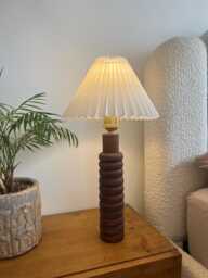 Handcrafted Wooden Thin Table Lamp With Pleated Shade - Mid-Century, Unique Home Decor, Rustic Lighting, Bedside Or Living Room - thumbnail 1