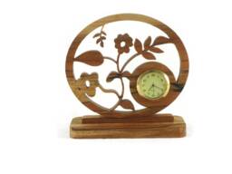 Floral Desk/Shelf Clock Handmade From Spalted Maple Wood With Quartz Insert - thumbnail 1