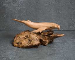 Hand Carved Wooden Whale Statue Rustic Decor, 6.4 - thumbnail 1