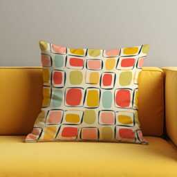 Retro Abstract Cushion Cover, Mid Century Square Pattern Pillow Case, Colourful Geometric Decorative Sofa Throw Pillowcase - thumbnail 2