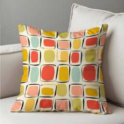 Retro Abstract Cushion Cover, Mid Century Square Pattern Pillow Case, Colourful Geometric Decorative Sofa Throw Pillowcase - thumbnail 4