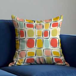Retro Abstract Cushion Cover, Mid Century Square Pattern Pillow Case, Colourful Geometric Decorative Sofa Throw Pillowcase - thumbnail 3