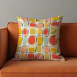 Retro Abstract Cushion Cover, Mid Century Square Pattern Pillow Case, Colourful Geometric Decorative Sofa Throw Pillowcase - thumbnail 1