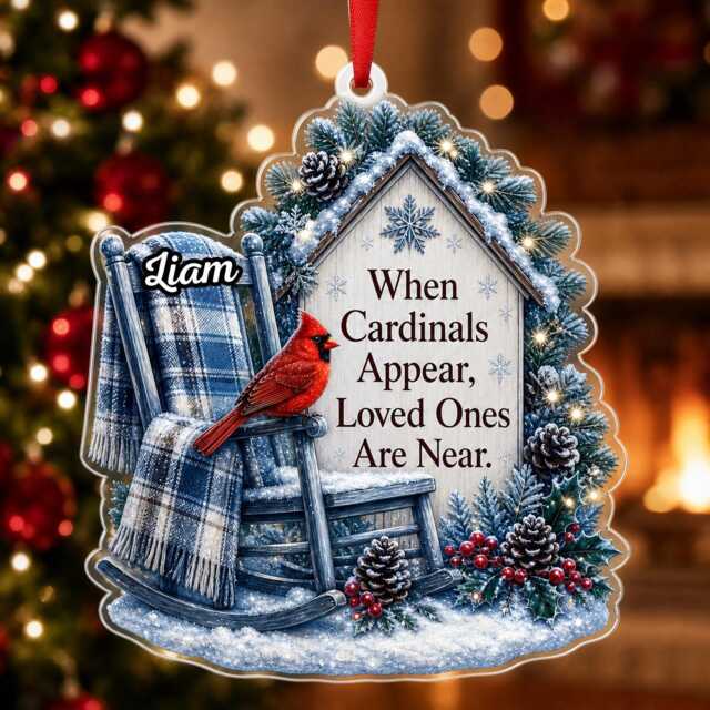 Custom Name Red Cardinal Chair Memorial Ornament, Xmas Tree Car Hanging Decor, Flat 2D Ornament Acrylic Wooden Remembrance Gift 2026 - image 1