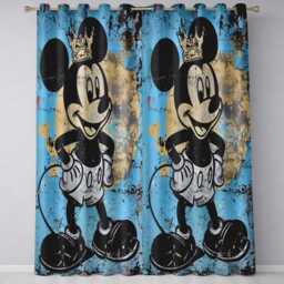 Crowned Cartoon Mouse Blue Gold Urban Pop Art Vibrant Bold Artwork For Home Decor Readymade Eyelet Ring Top Thermal 100% Blackout Curtains - thumbnail 3