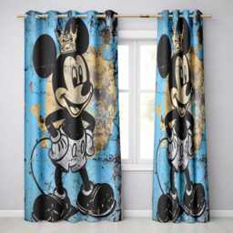 Crowned Cartoon Mouse Blue Gold Urban Pop Art Vibrant Bold Artwork For Home Decor Readymade Eyelet Ring Top Thermal 100% Blackout Curtains