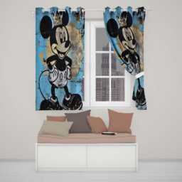 Crowned Cartoon Mouse Blue Gold Urban Pop Art Vibrant Bold Artwork For Home Decor Readymade Eyelet Ring Top Thermal 100% Blackout Curtains - thumbnail 2