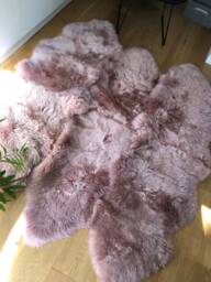 xxl Sheepskin Rug, Genuine Sheepskin, Pink Fur Dusky Pink, Rose Vintage Interior Accessories, Bed Throw - thumbnail 1