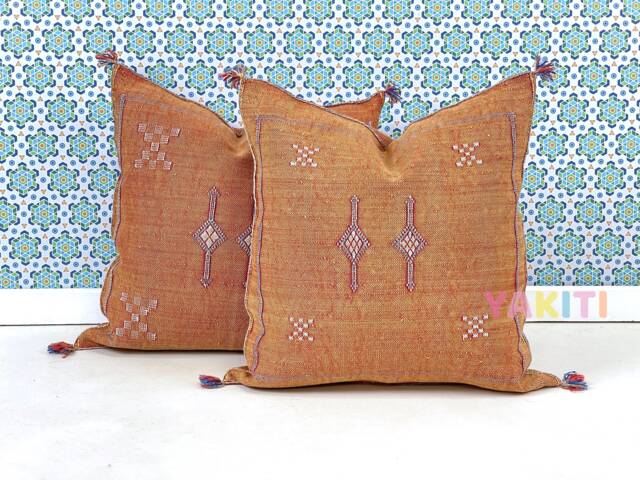 Yakiti-Light Brown Square Moroccan Pillows 20x20, Aka Cactus Silk Pillow, Decorative Pillows, Sabra Pillows, Moroccan Decor Designer Cactus - image 1