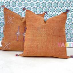 Yakiti-Light Brown Square Moroccan Pillows 20x20, Aka Cactus Silk Pillow, Decorative Pillows, Sabra Pillows, Moroccan Decor Designer Cactus - thumbnail 2