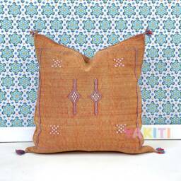 Yakiti-Light Brown Square Moroccan Pillows 20x20, Aka Cactus Silk Pillow, Decorative Pillows, Sabra Pillows, Moroccan Decor Designer Cactus - thumbnail 3