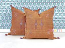 Yakiti-Light Brown Square Moroccan Pillows 20x20, Aka Cactus Silk Pillow, Decorative Pillows, Sabra Pillows, Moroccan Decor Designer Cactus - thumbnail 1