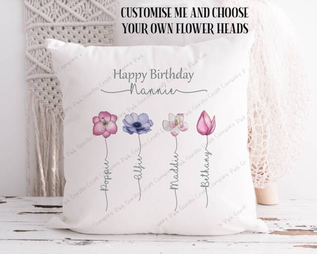 Personalised Flower Gift, Floral Cushion, Gift For Grandma, Friend, Mum, Nan, Friend Cushion - image 1