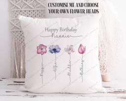 Personalised Flower Gift, Floral Cushion, Gift For Grandma, Friend, Mum, Nan, Friend Cushion - thumbnail 1