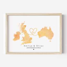 Personalised Watercolour Map Print, Two Countries, Custom Wall Art - Digital File - thumbnail 4