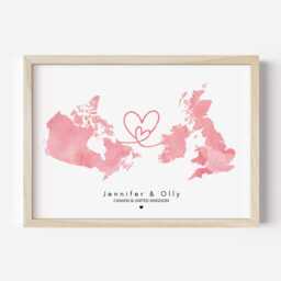 Personalised Watercolour Map Print, Two Countries, Custom Wall Art - Digital File - thumbnail 3