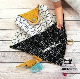 "Sniffing Cloth With Biting Ring & Knot ""Black White Mustard" - thumbnail 1