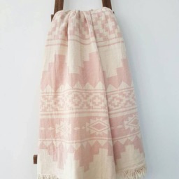 Pastel Pink Aztec Blanket - 100% Cotton Boho Throw - thumbnail 2