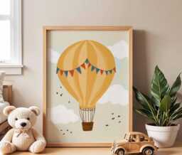 Hot Air Balloon Nursery Poster, Kids Wall Art, Baby Room Print, Playroom Decor, Adventure Artwork For Children - thumbnail 1