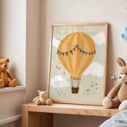 Hot Air Balloon Nursery Poster, Kids Wall Art, Baby Room Print, Playroom Decor, Adventure Artwork For Children - thumbnail 3