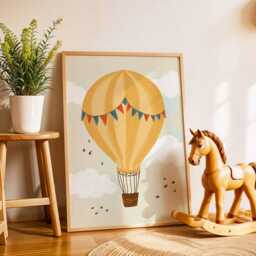 Hot Air Balloon Nursery Poster, Kids Wall Art, Baby Room Print, Playroom Decor, Adventure Artwork For Children - thumbnail 2