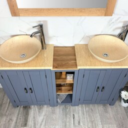 Bathroom Vanity Unit - Sink Washstand Slimline Grey Painted With Cream Marble Worktop & Sit On Basins Taps Plugs Included - thumbnail 2