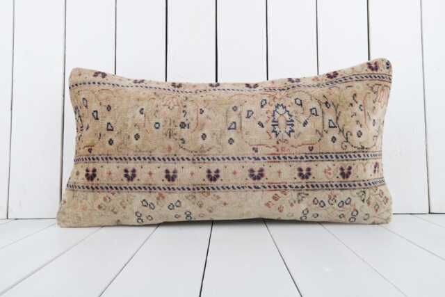 Vintage Turkish Kilim Lumbar Pillow Cover 12x24 Floral Throw - image 1