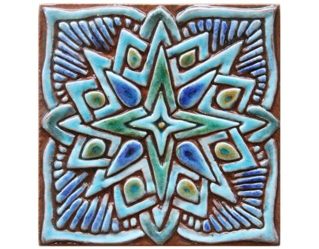 Decorative Tile With Moroccan Inspiration, Ceramic Wall Art, Home Artistry, Indoor Outdoor Deco, Zellige Inspired, Morocco #2 15cm Turquoise - image 1