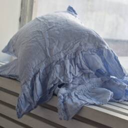 Duvet Cover Set & Pillow With Ruffle Melange Blue Color Stone Washed Seamless Full King Quilt Linen Duvet Cover Full - thumbnail 3