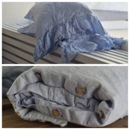 Duvet Cover Set & Pillow With Ruffle Melange Blue Color Stone Washed Seamless Full King Quilt Linen Duvet Cover Full