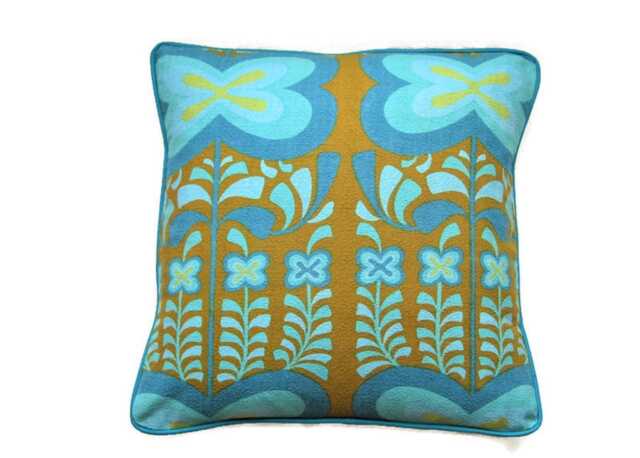 Heals, Jyoti Bhomik Indian Summer, Blue & Orange 60S Cotton Barkcloth, Cushion Cover, Throw Pillow Homeware Decor - image 1