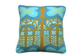 Heals, Jyoti Bhomik Indian Summer, Blue & Orange 60S Cotton Barkcloth, Cushion Cover, Throw Pillow Homeware Decor - thumbnail 1