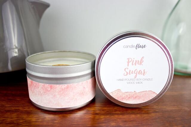 Pink Sugar Soy Candle in 8Oz Tin, Scented Candle, Wood Wick Pink Sugar Spring Tin - image 1