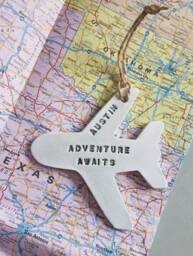 Personalised Aeroplane, Adventure Awaits Airplane Decoration, Cabin Crew, Pilot, Inspirational Clay Keepsake, Travel The World, Fly High - thumbnail 2