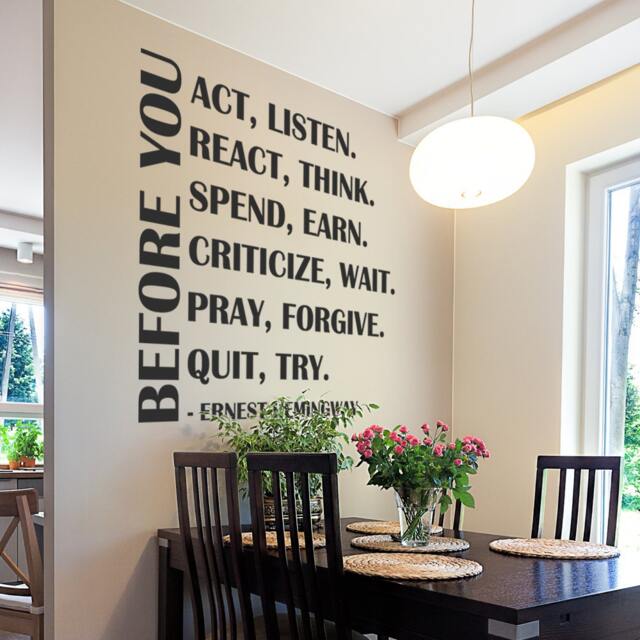 Before You Act Wall Decal Quote Ernest Hemingway Sayings Vinyl Stickers - 115 - image 1
