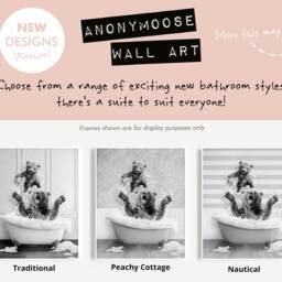 Black & White Daddy Bear Father's Day Gift. 1, 2 Or 3 Cubs With in Bath Tub Print, Funny Gift, Bathroom Print - thumbnail 2