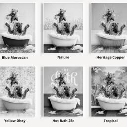 Black & White Daddy Bear Father's Day Gift. 1, 2 Or 3 Cubs With in Bath Tub Print, Funny Gift, Bathroom Print - thumbnail 3