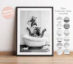 Black & White Daddy Bear Father's Day Gift. 1, 2 Or 3 Cubs With in Bath Tub Print, Funny Gift, Bathroom Print - thumbnail 1